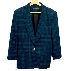 Vintage Giorgio Sant’Angelo Blazer 10 Navy and Green Tartan Plaid